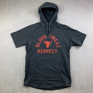 Under Armour Project Rock Men Large Black Hoodie ShortSleeve Blood Sweat Respect